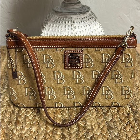 Dooney & Bourke Tan and Brown Clutch with Monogram Design - Picture 1 of 7